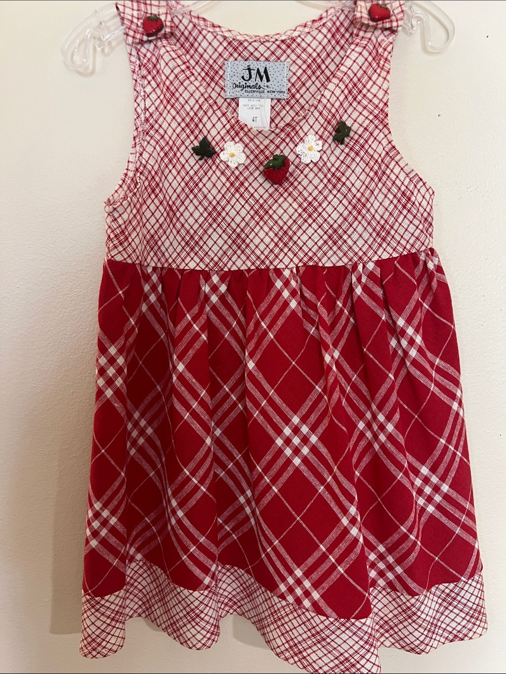 JM Originals Red Plaid Strawberry Embroidered Dress